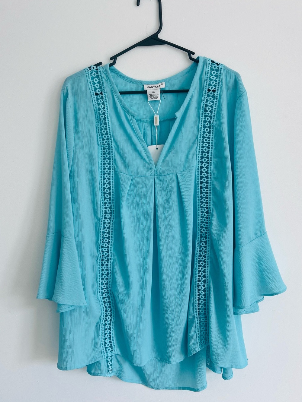 Teal Lace-Trim Peasant Tunic Top